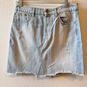 Zara Woman Premium Collection Aged Denim Distressed Skirt Size 6